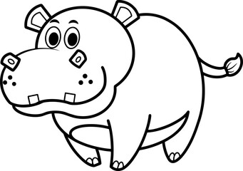 A cute and chunky hippopotamus in a clean line art style. Perfect for use in coloring books, animal-themed lessons, or safari stories.