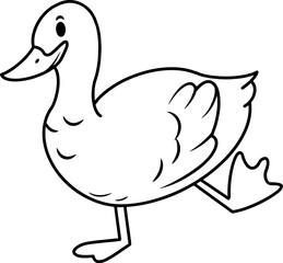 A cheerful little duck drawn with smooth line art style, ideal for coloring activities and learning materials for children.