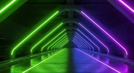 Obraz premium Futuristic corridor illuminated with neon lights