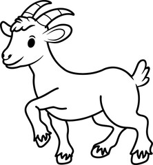 A happy little goat illustrated in a playful line art style. Perfect for educational farm themes and kids' crafts or coloring sheets.