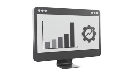 Isolated Computer Monitor Displaying Business Growth Chart and Settings Icon