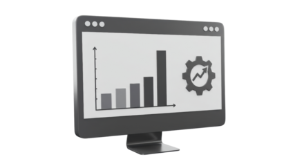 Isolated Computer Monitor Displaying Business Growth Chart and Settings Icon