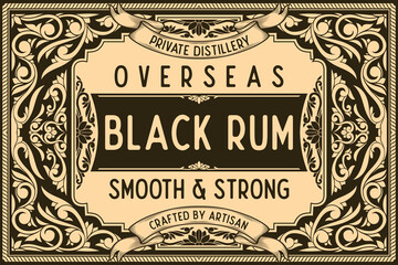 Black Rum - ornate vintage decorative label