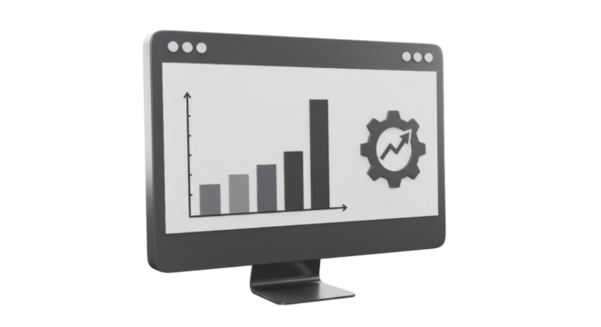 Isolated Computer Monitor Displaying Business Growth Chart and Settings Icon