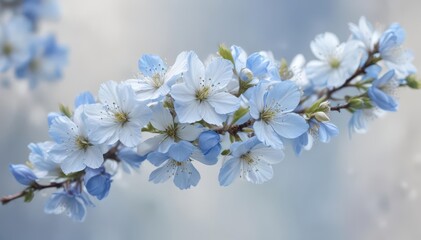 Obraz premium Delicate blue and white blossoms on a soft, blurred background, whimsical, peaceful, meadow