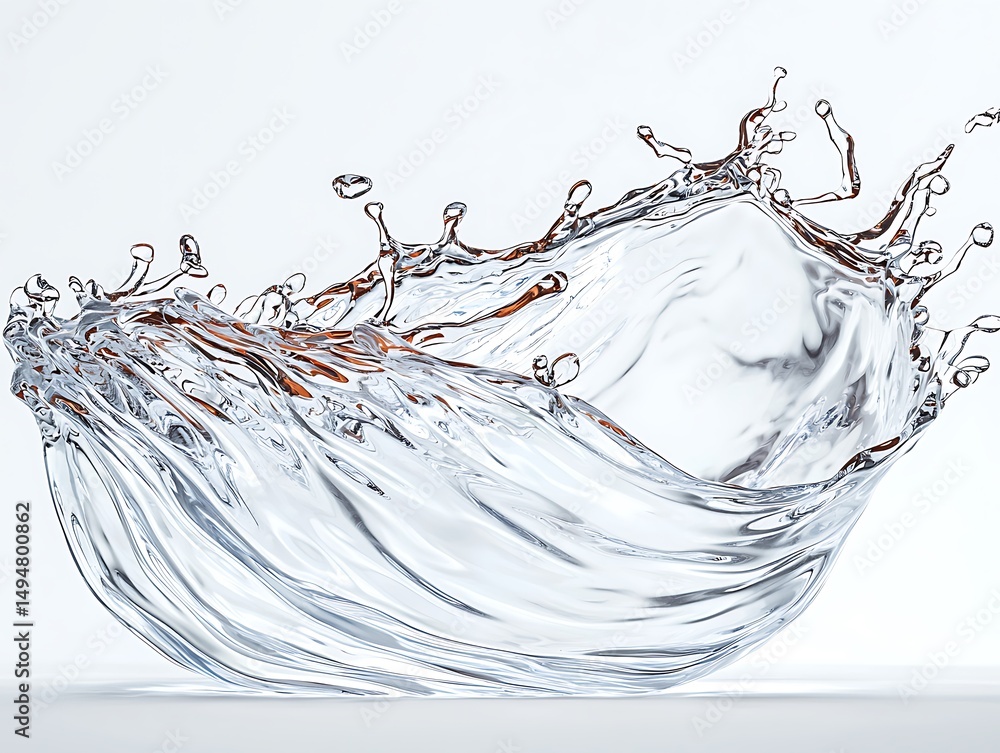 Poster water splash isolated on white background creating dynamic and elegant shape with beautiful droplets