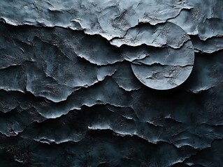 Textured dark wall surface with sculpted shapes and celestial body effect