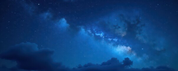 Fototapeta premium Pastel navy and midnight blue night sky, silver stars scattered across the dreamy expanse , stellar, navy blue