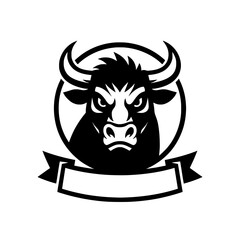 Obraz premium Fierce Bull Head Logo with Circle Frame and Blank Ribbon