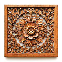 Intricate wooden carving floral design square panel