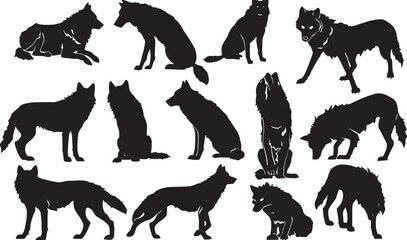 Naklejka premium Wolf Silhouette Vector Illustration: Realistic Dark Design with Wildlife Animal Behavior and Profile in Modern Graphic Art