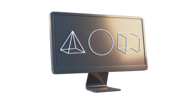 Isolated Computer Displaying Geometric Shapes and Lines