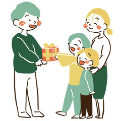 父の日_プレゼントを渡す家族とお父さん