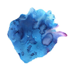Hand painted watercolor stain on transparent background. Abstract blots, color splashes, drops of paint, paint smears. Design for backgrounds,  covers and packaging.


