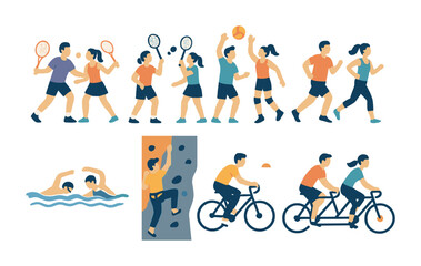 Fototapeta premium Outdoor activities icon set – flat, filled, fitness and sports symbols