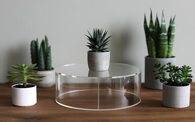 Obraz premium Modern minimalist succulents on acrylic display stand