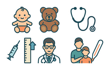 Fototapeta premium Healthcare and medical line icons set – outline, filled, doctor and wellness symbols