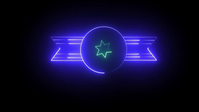 Glowing vertical neon bach and star rotation icon blueanimation

