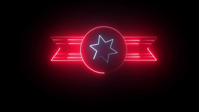 Glowing vertical neon bach and star icon black background animation
