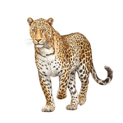 Obraz premium Elegant leopard strides forward gracefully in a watercolor illustration.