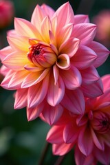 Vibrant pink and yellow dahlia blossoms, intricate details , spring, artistic, element
