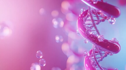Futuristic health background with light gradients, DNA helix shapes, and molecules in soft tones