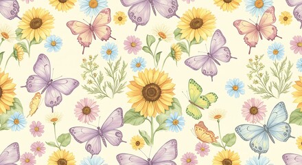Sunny butterflies and blooms pattern