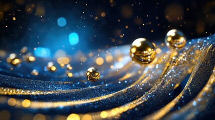 Glimmering fractal design with abstract gold foil, fantasy bubbles and digital shimmer