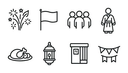 Ramadan and celebration outline icons set – islamic, holiday, festival symbols