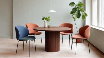 Modern Dining Room Interior with Stylish Furniture and Indoor Plant. Home Decor and Interior Design.