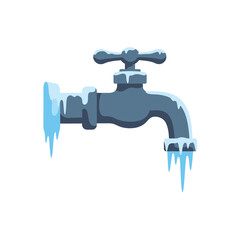 Frozen Water Tap with Icicles – Winter Plumbing and Cold Weather Concept