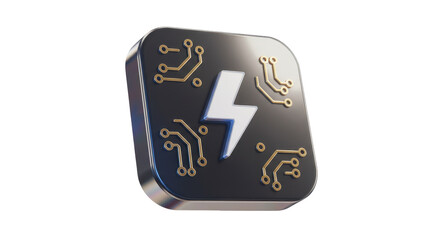 Isolated Black And Gold Energy Icon With Lightning Bolt And Circuit Traces