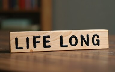 life long word written on wood block. life long text on table, concept. High quality