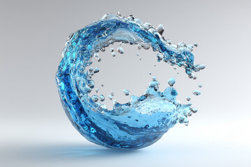 blue water splash ball, liquid sphere, glass bubbles, cosmetic moisturizing water molecules, Cosmetic essence, liquid oil foam, glass texture, 3D rendering