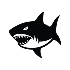 Silhouette of a shark head on white background