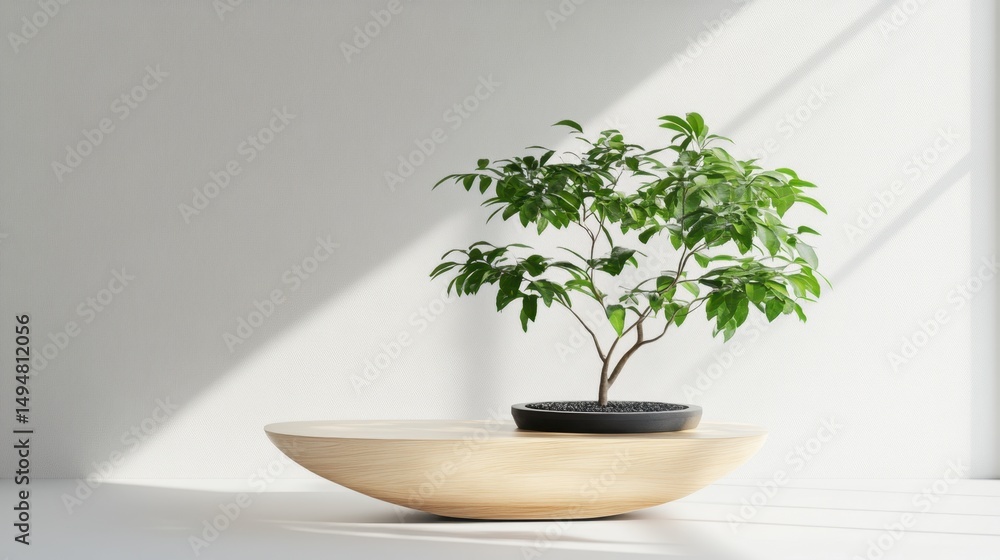 Poster minimalist display podium in a white abstract scene with structured geometric balance