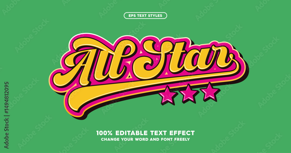 Aufkleber all star: a stylish baseball-inspired font effect. fully editable text for a dynamic and sporty look