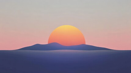 Obraz premium Minimalist sunset over a silhouetted island
