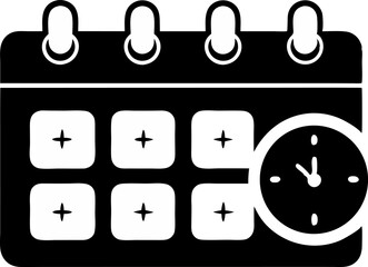 Calendar With Clock Silhouette Vector Illustration