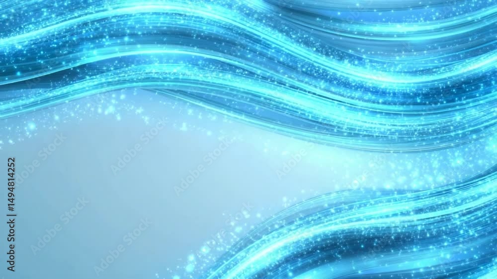 Poster light blue wavy shimmering abstract background with scattered sparkles