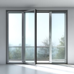 Modern Glass Patio Doors Open to Balcony View with Trees and Sky Enjoy the fresh air and natural light