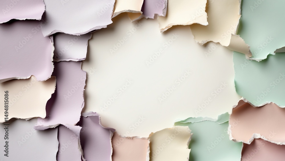 Poster torn paper edges frame with pastel colors creating a blank space