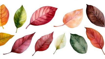 Scattered watercolor red autumn leaves for seasonal wallpaper and background