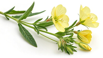 Herbal medicine plant Oenothera or Evening primrose on white background