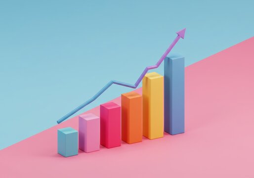 Rising Bar Graph with Upward Trend Line on Colorful Background