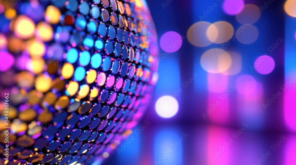 Poster shiny abstract halftone pattern of colorful dots arranged in a vibrant sphere