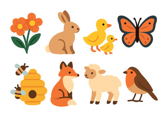 Woodland animals flat icons set – nature, wildlife, forest creatures visuals