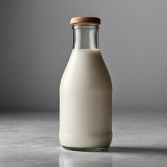 Glass bottle of milk on a white background