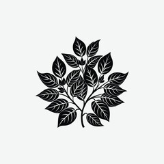 Black and White Plant Silhouette with Detailed Leaves – Elegant Botanical Vector Art in Minimalist Design
