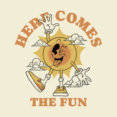 retro cartoon emblem of cheerful sun mascot
